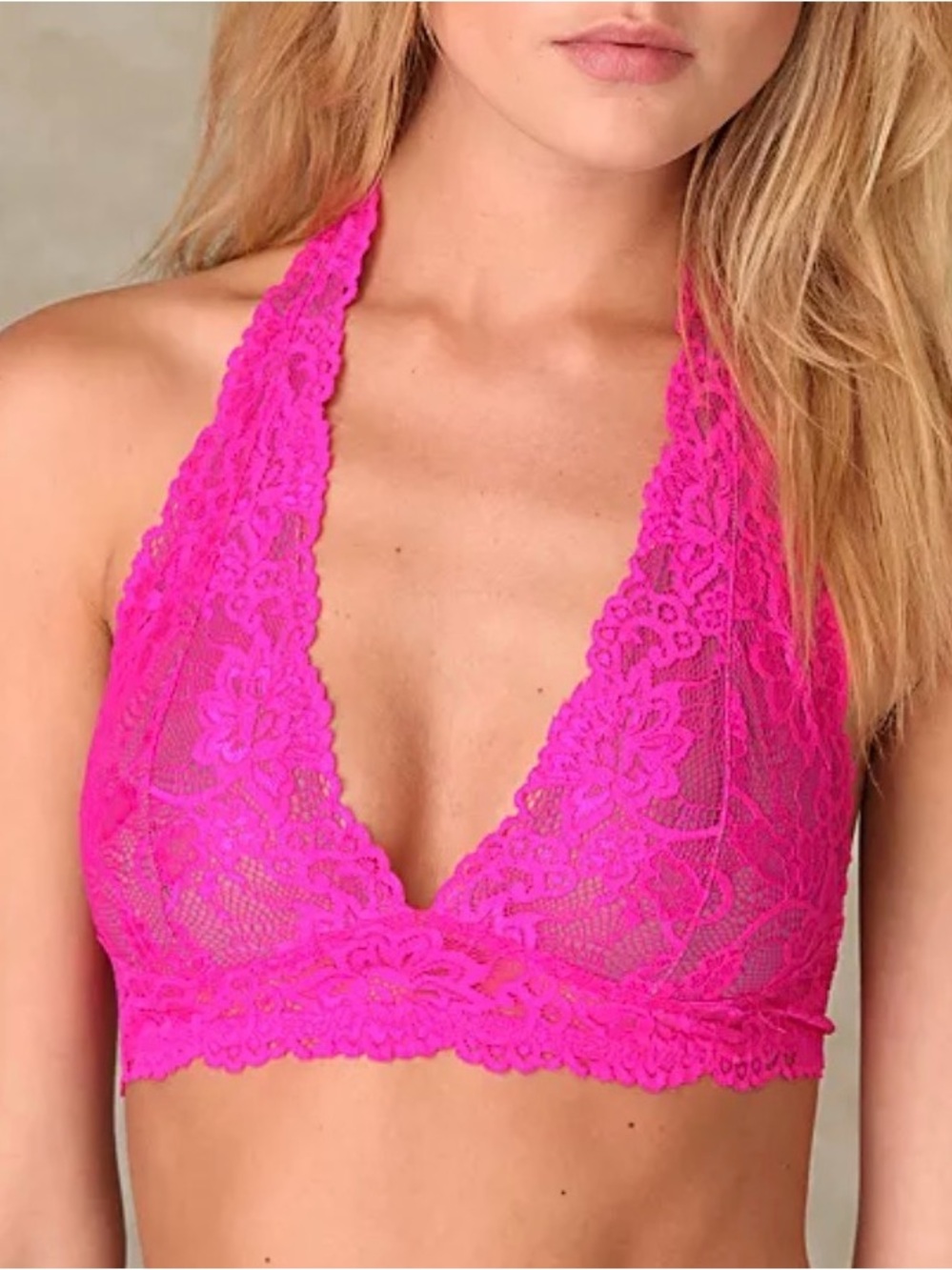 Free People Neon Pink Lace Halter Bralette